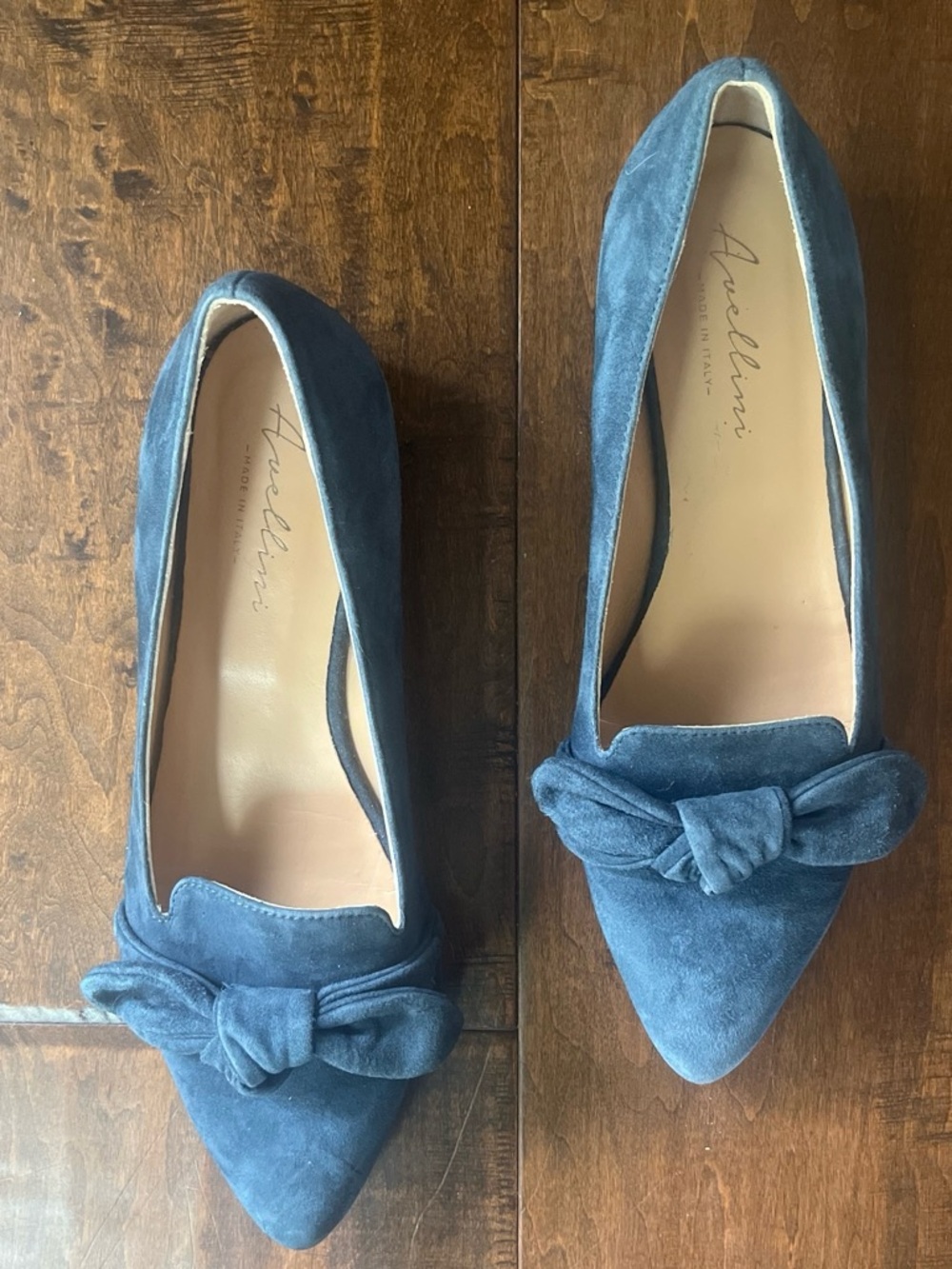 Avellini blue suede leather pointed toe slip-on flats, made in Italy EU39 US8.5